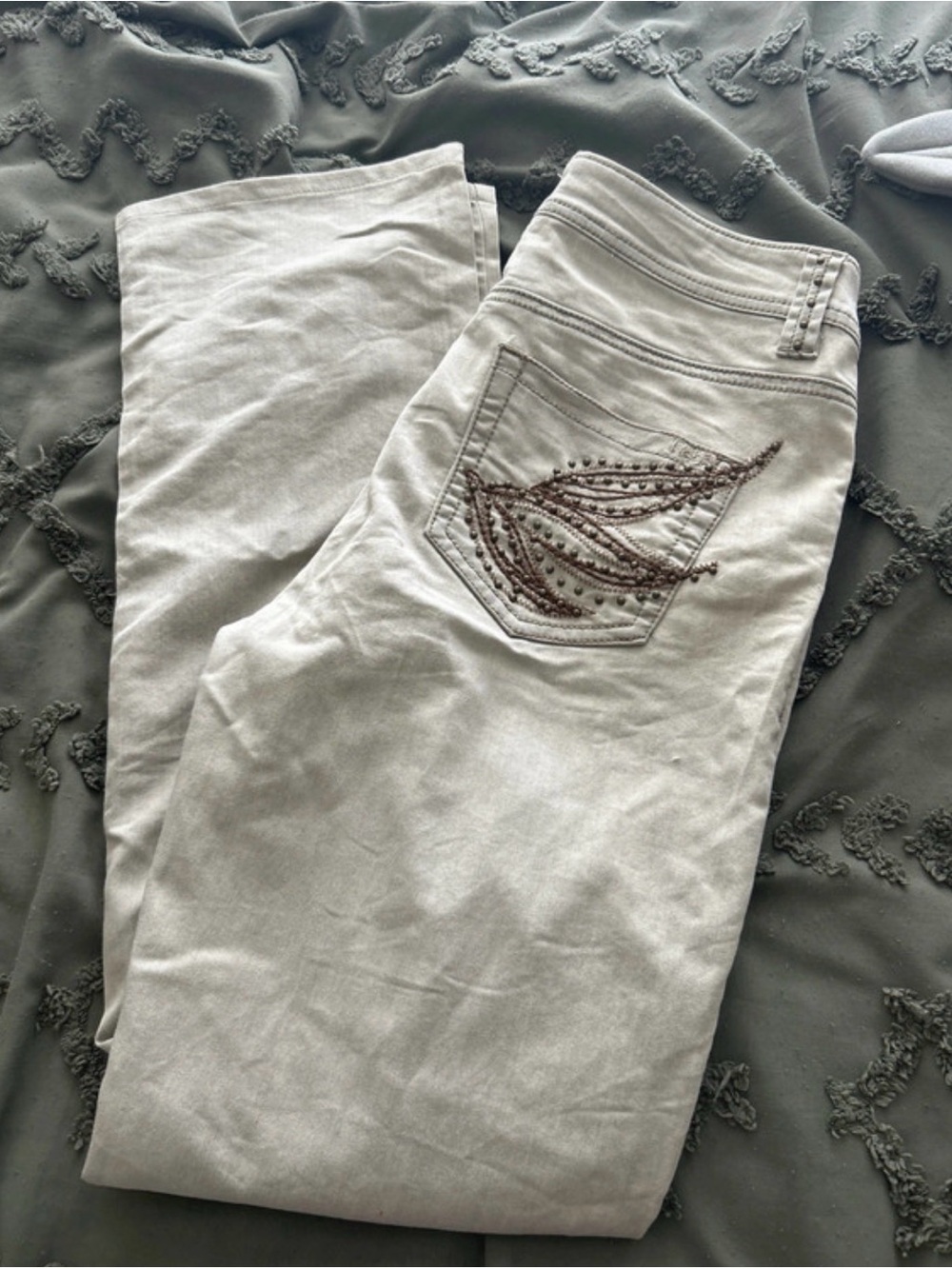 Reba Light Gray Straight Leg Jeans with Embroidered Back Pocket